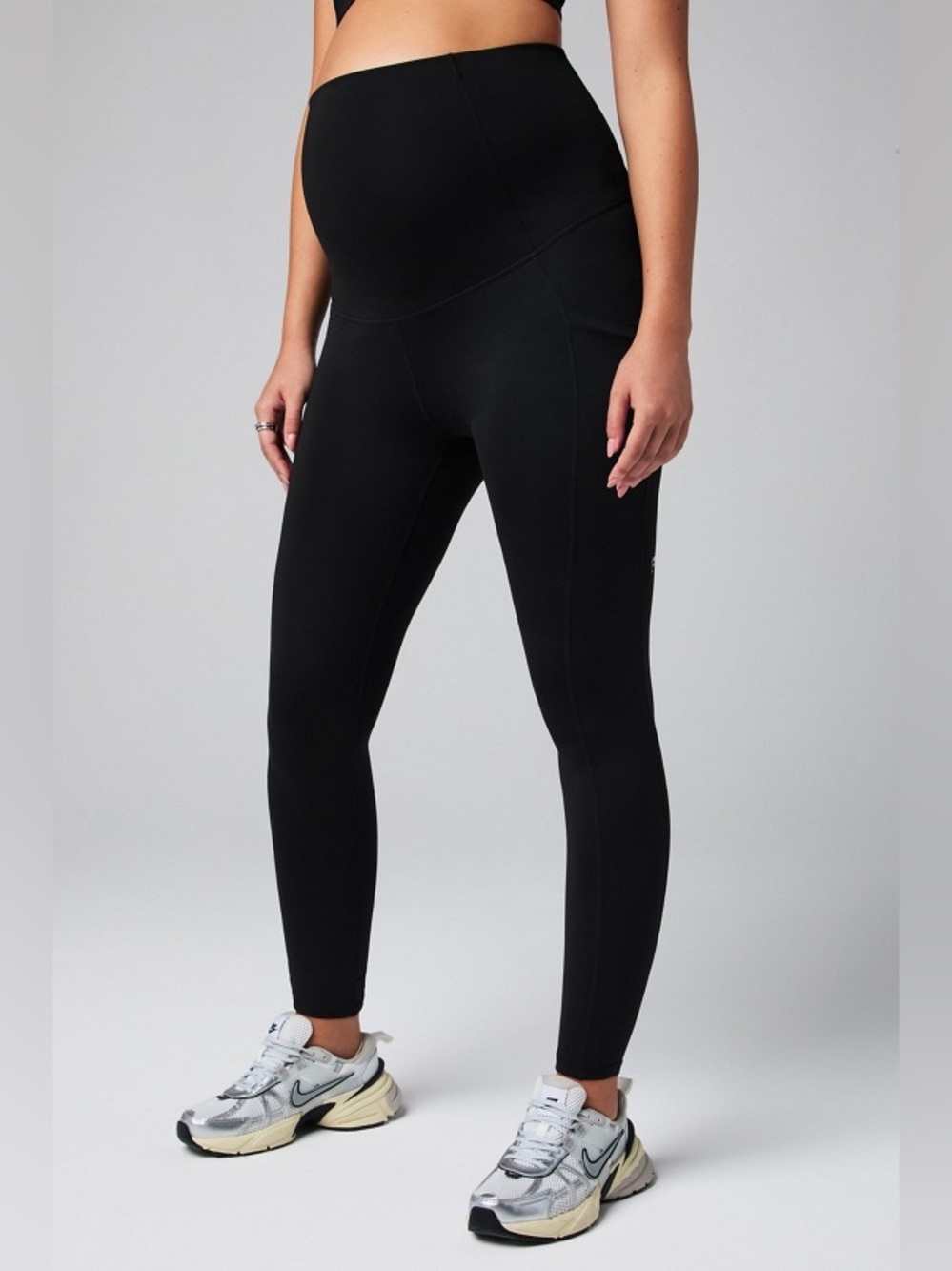 NWT Fabletics Maternity High-Waisted Black PureLuxe Leggings, with pockets, L
